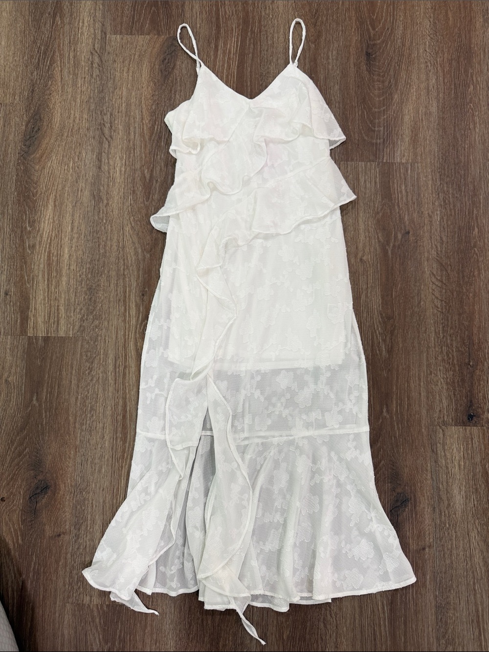 NWT- White Ruffled Spaghetti Strap Maxi Dress